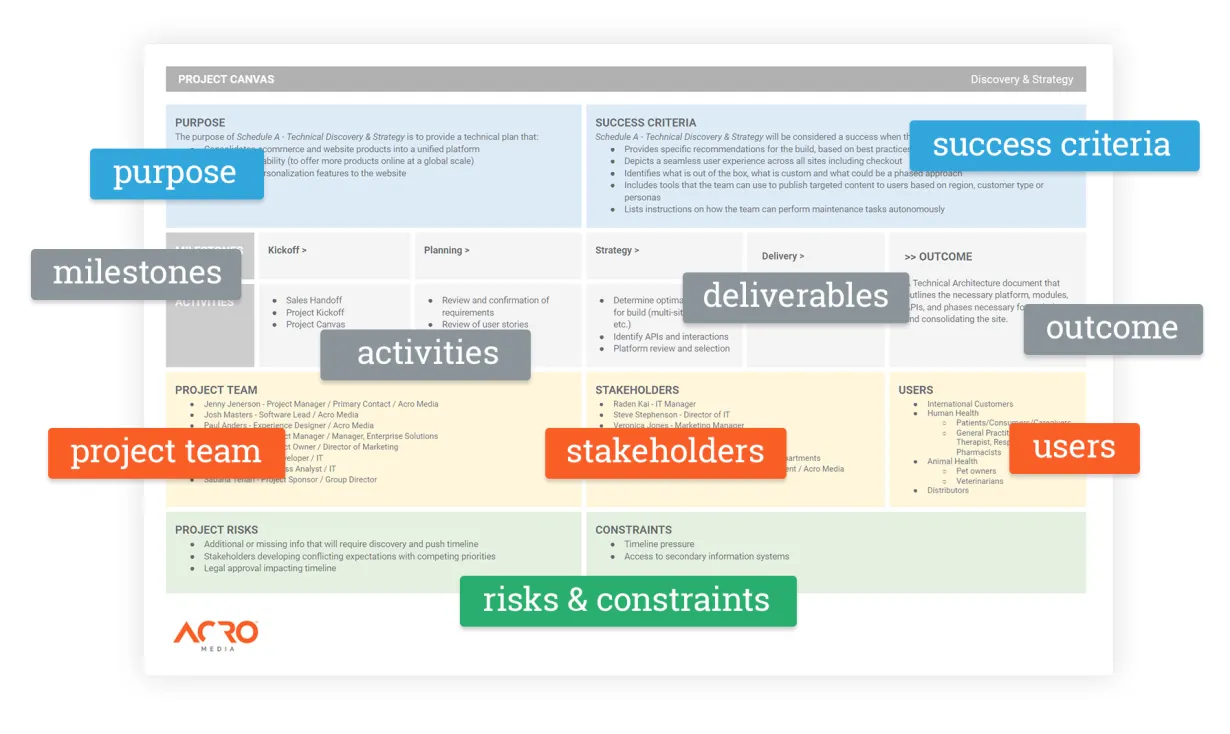 Sample of Acro Media's Project Canvas