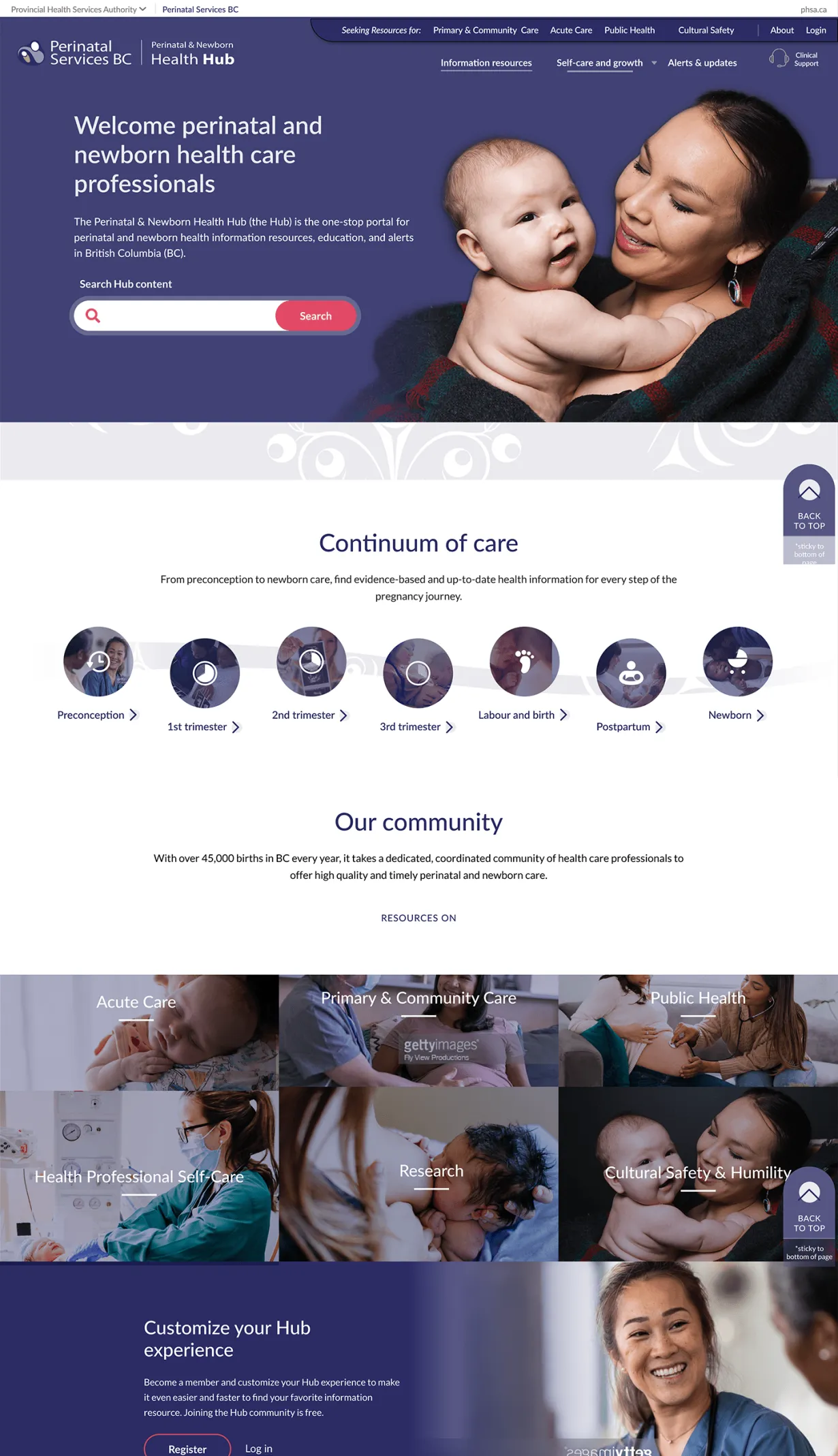 PHSA | The Hub | Homepage Mockup | Acro Media