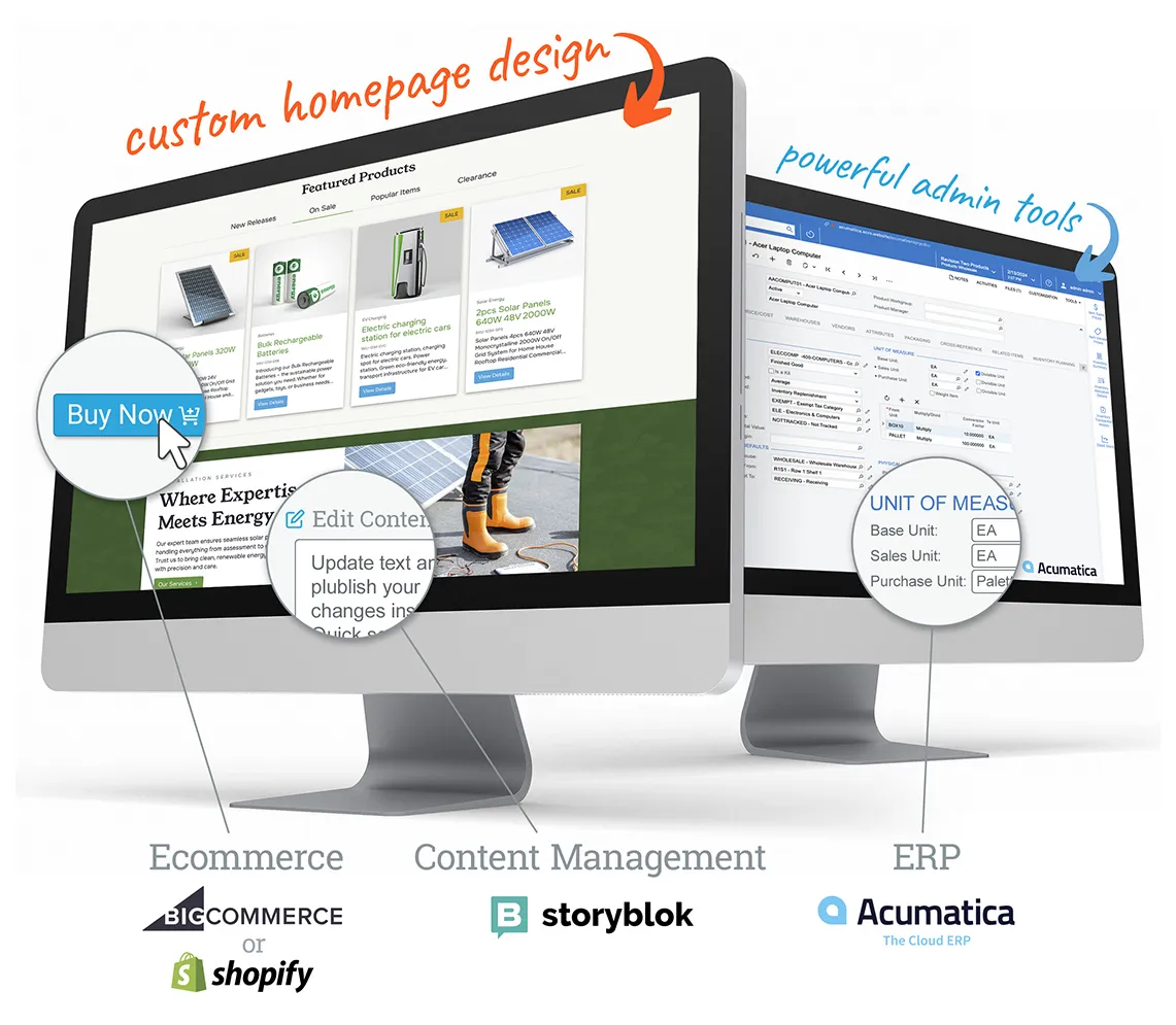 Decoupled Front end Example, using elements from Commerce, Content Management & ERP Systems.