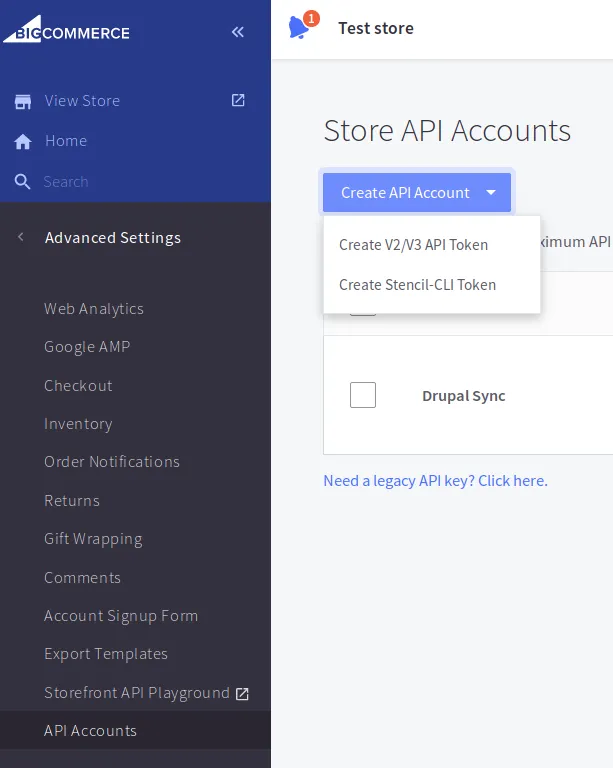 BigCommerce Store - API Accounts Page