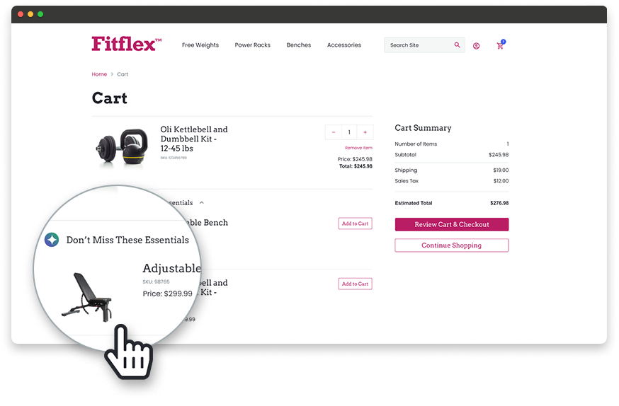 AI recommended add-ons promoted on shopping cart