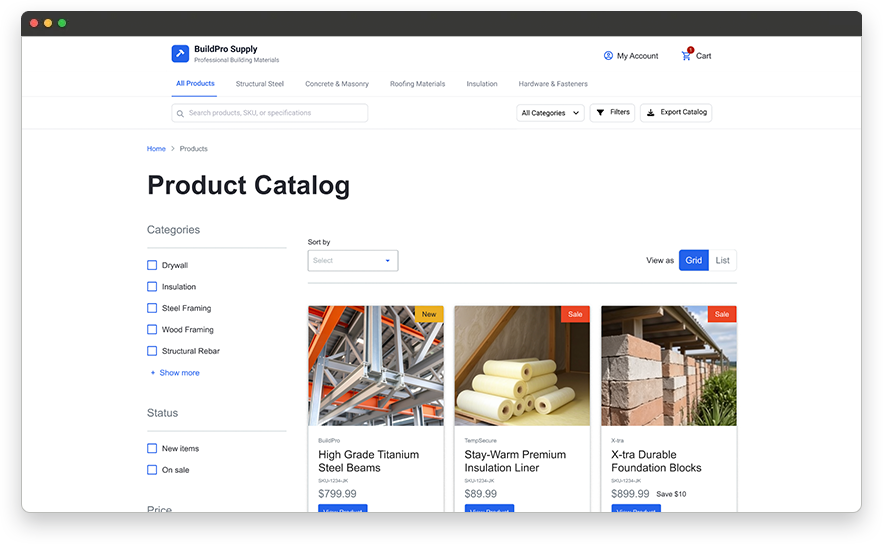 Example of a Direct-to-consumer Commerce Product Catalog