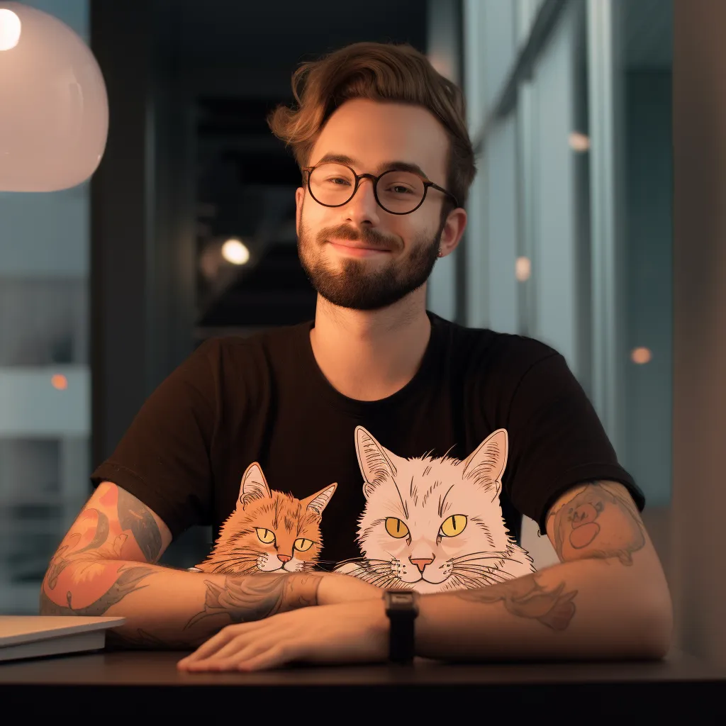 Midjourney portrait of Cam and his cats