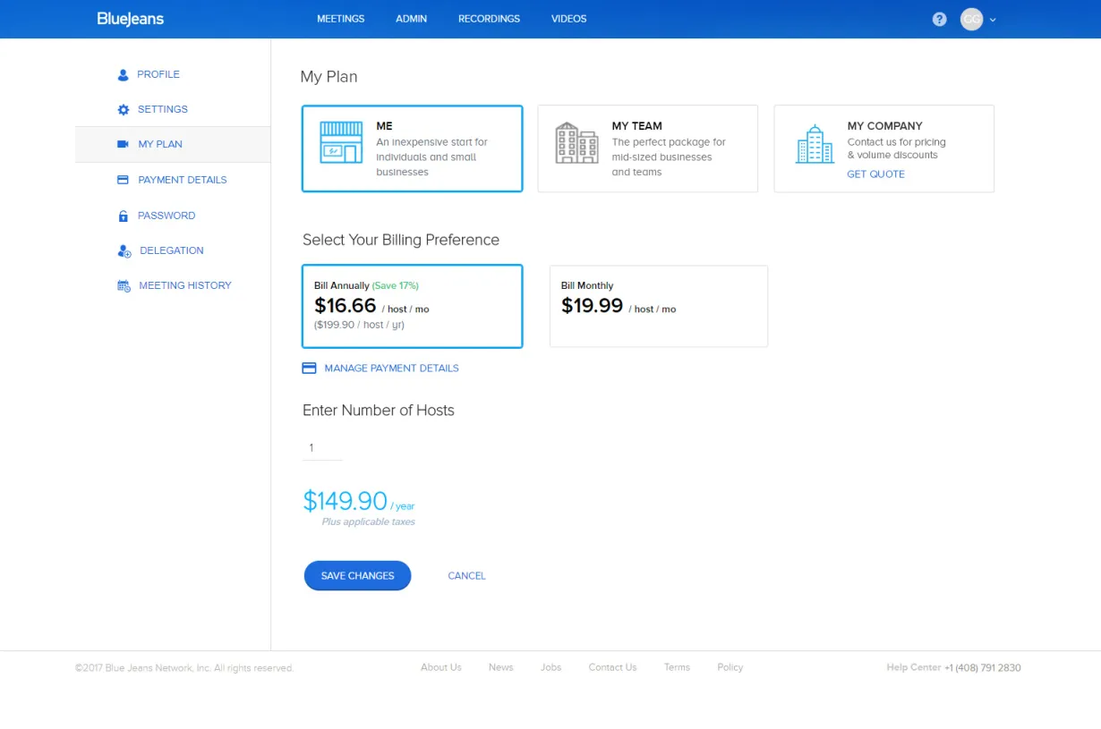 BlueJeans by Verzion | My Plans | Acro Commerce Case Studies
