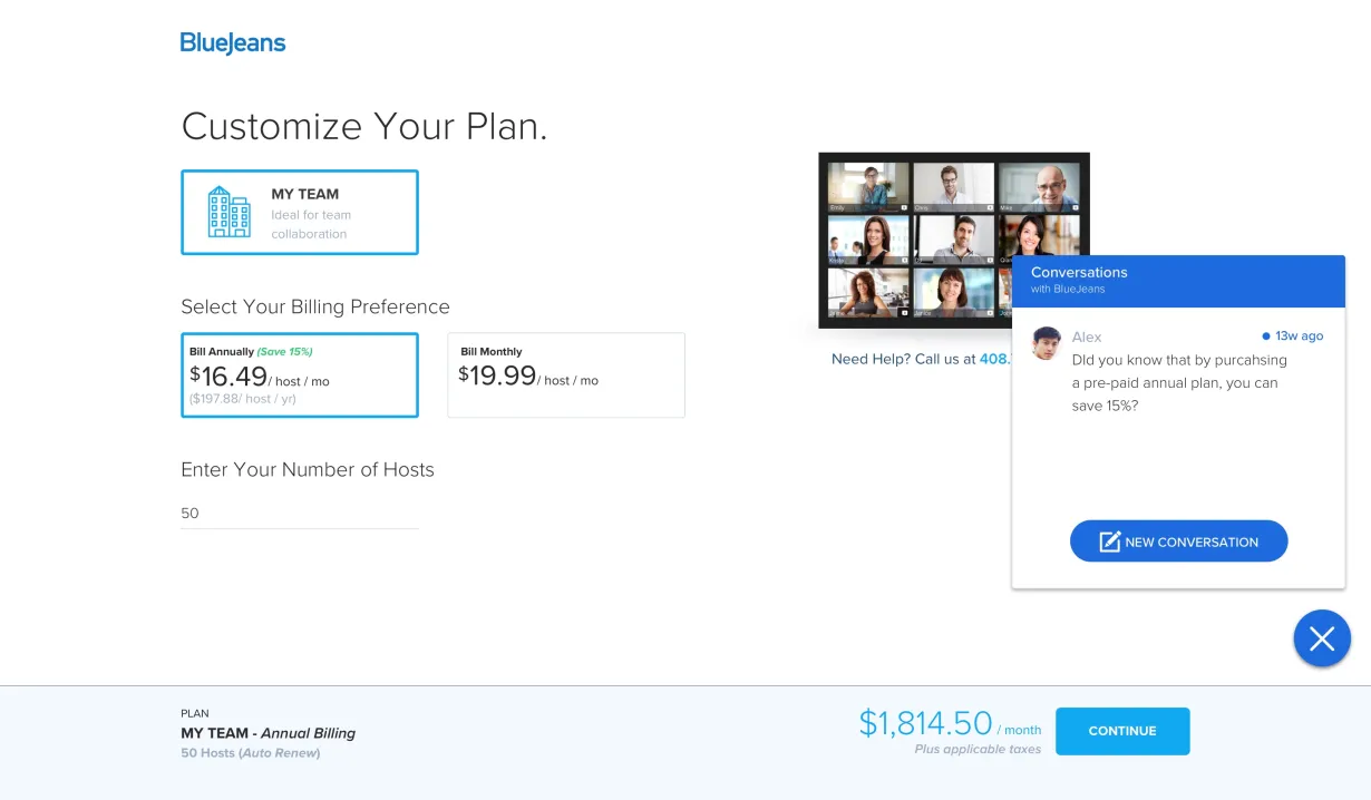 BlueJeans by Verzion | Customize Your Plan | Acro Commerce Case Studies