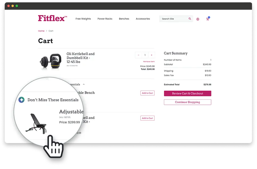 AI recommended add-ons promoted on shopping cart