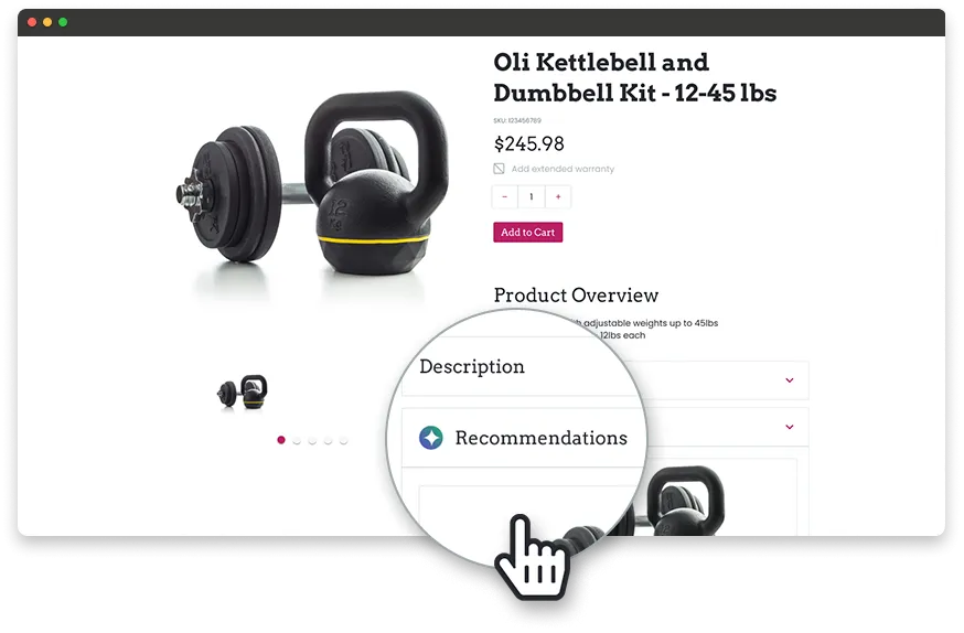 Ai recommended add-ons promoted on product details page