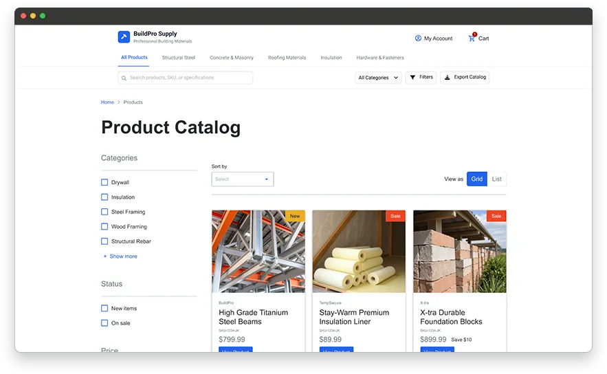 Example of a Direct-to-consumer Commerce Product Catalog