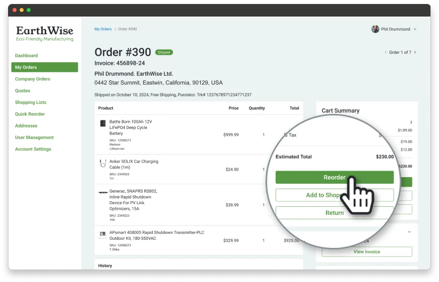 B2B Portal Reorder
