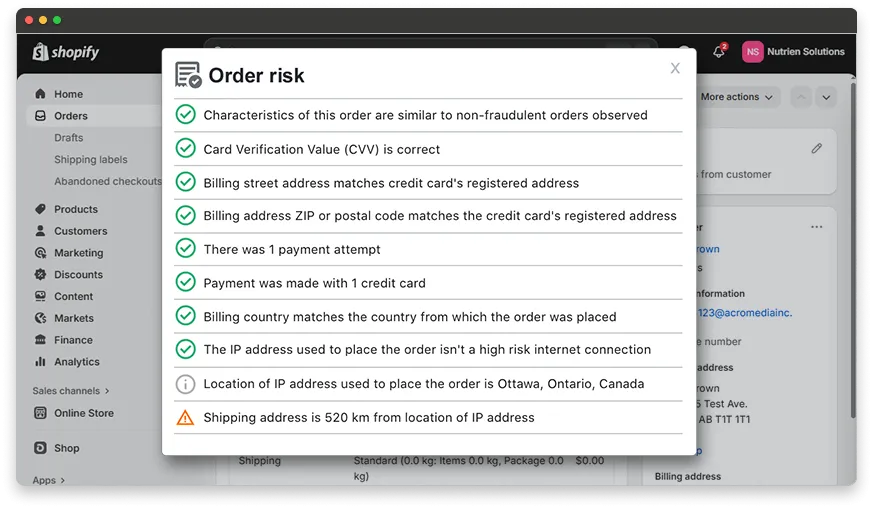 Shopify Order Risk