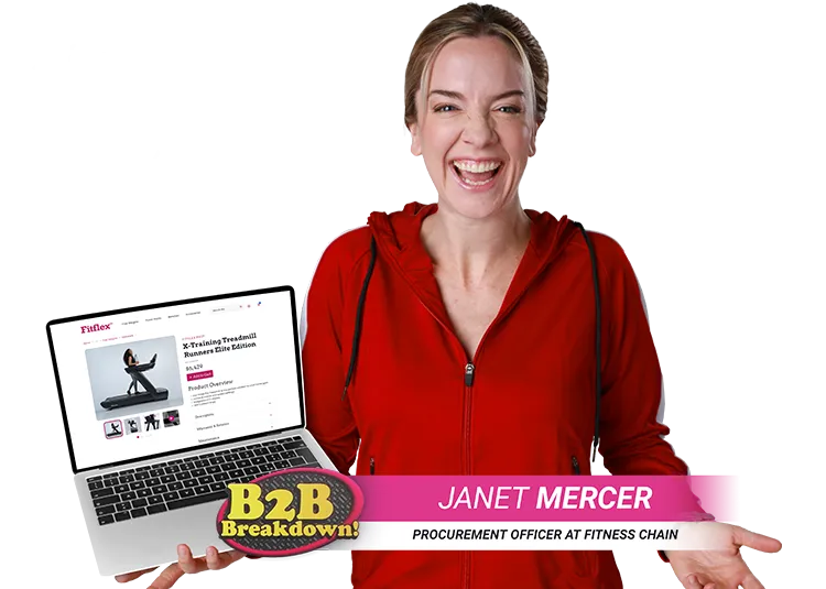Janet holding a laptop, saying 'Just don't make me email a @#%$-ing order form.'