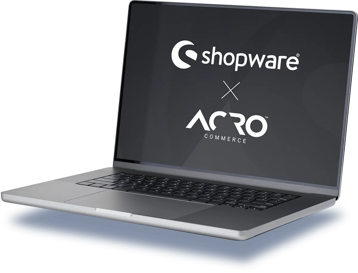 Shopware X Acro Commerce Partnership graphic displayed on laptop