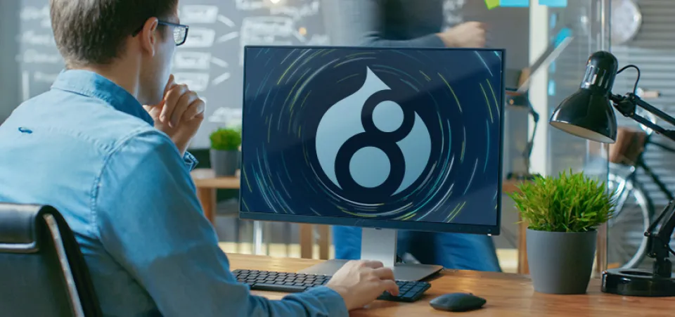 Drupal logo on a monitor